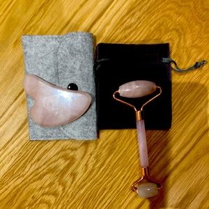 Rose Quartz Gua Sha Tool and Face Roller